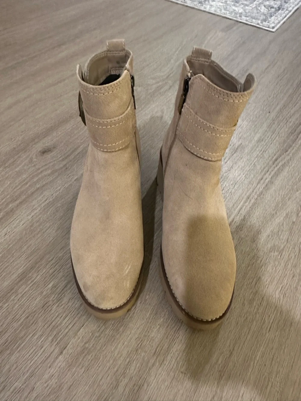 Blondo Beige Suede Buckle Ankle Booties - Picture 5 of 8